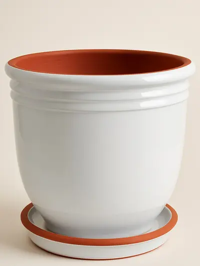 Beyaz Sırlı Saksı No 6 Ø35cm -  Saksilar - Lalezar Botanik